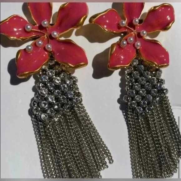 NEW ZARA FLORAL  TASSEL EARRINGS - Picture 5 of 5